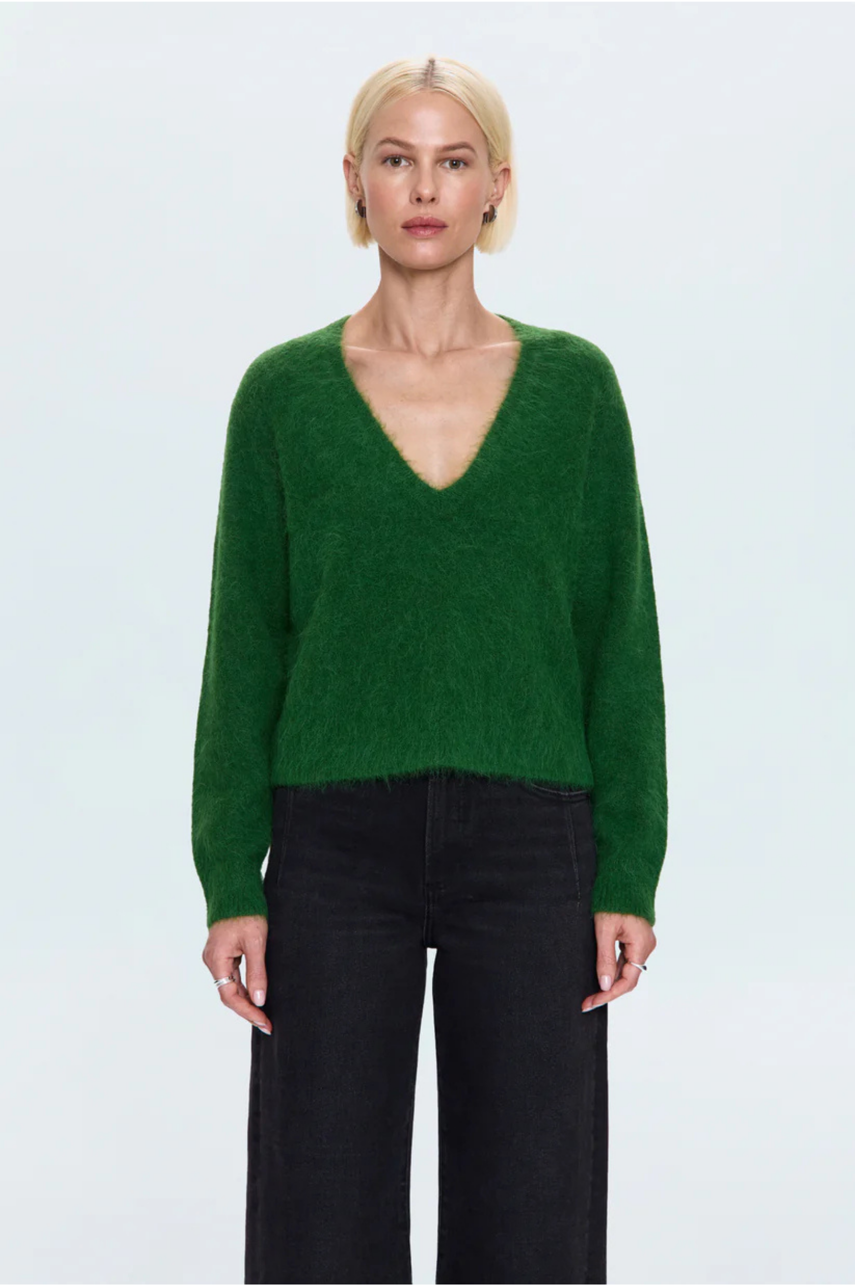 Kit V-Neck Long Sleeve Pullover Sweater - Winter Green
