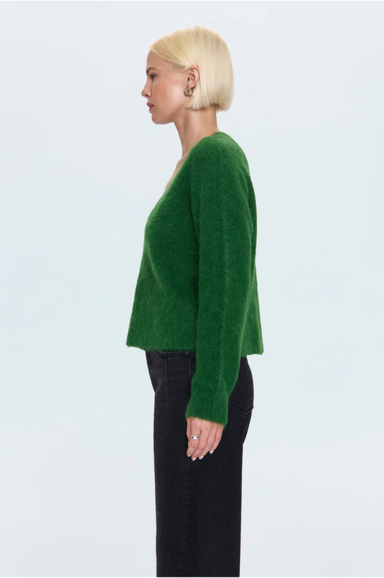 Kit V-Neck Long Sleeve Pullover Sweater - Winter Green
