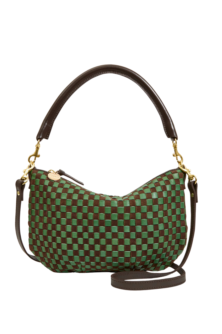 Petit Moyen Messenger - Leather and Suede Woven Checker - Deep Pine/Chocolate