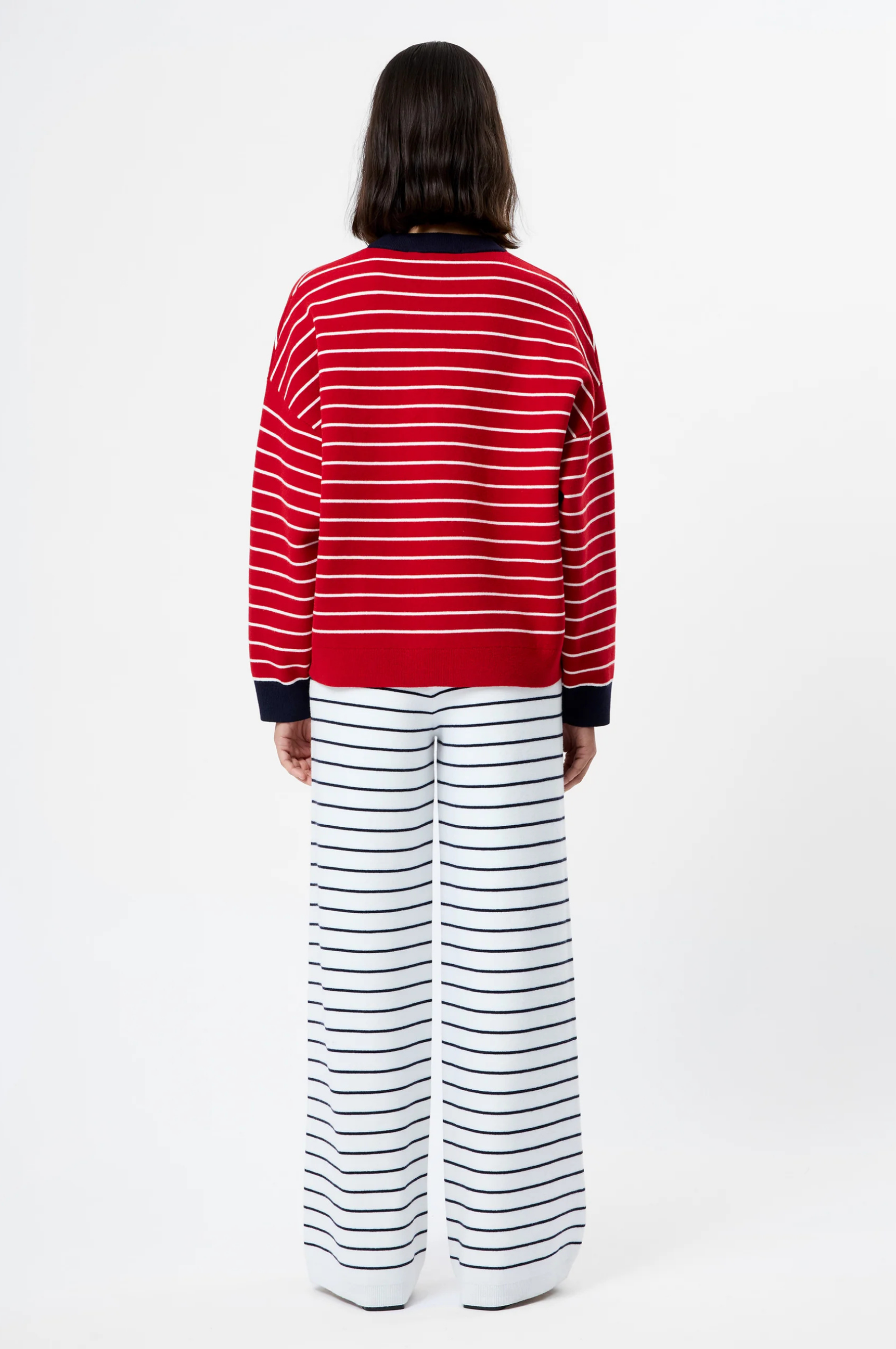 Marley Knit Striped Crew Neck - Crimson Red/White