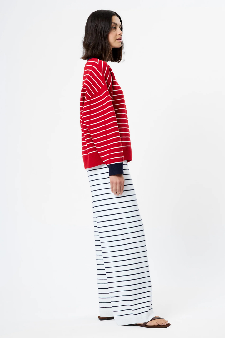 Marley Knit Striped Crew Neck - Crimson Red/White