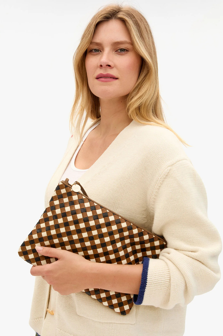 Flat Clutch With Tabs Medium Woven - Oat