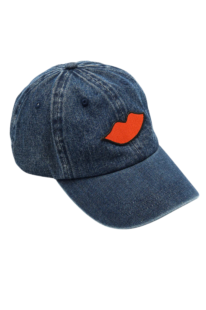 Denim Baseball Hat - Lips Patch