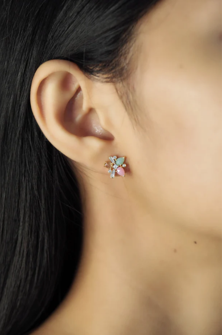 Multi Color Cluster Stud - Gold