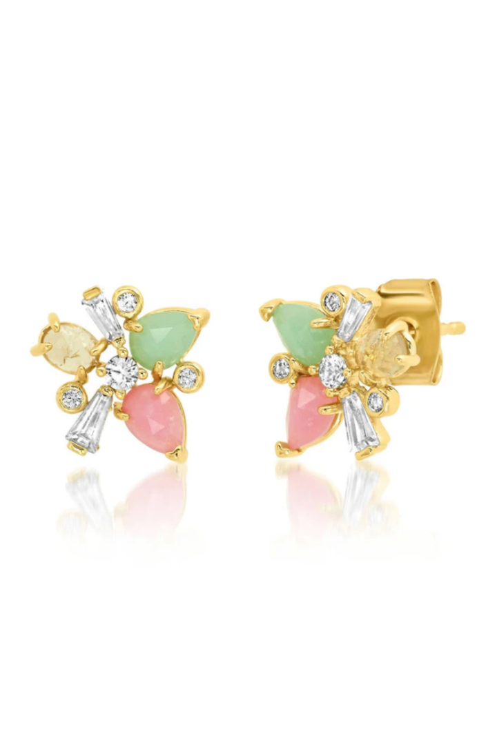 Multi Color Cluster Stud - Gold