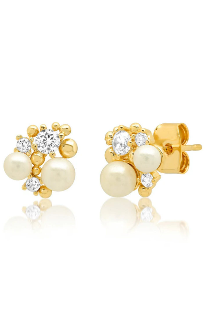 Pearl and CZ Cluster Stud - Pearl