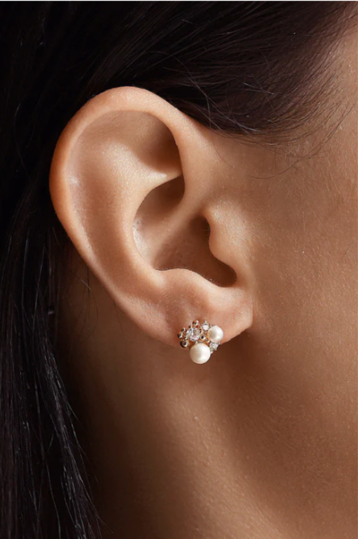 Pearl and CZ Cluster Stud - Pearl