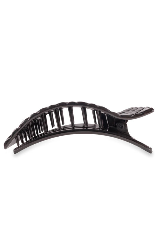 Quilted Large Flat Rectangle Hair Clip - Jet Black