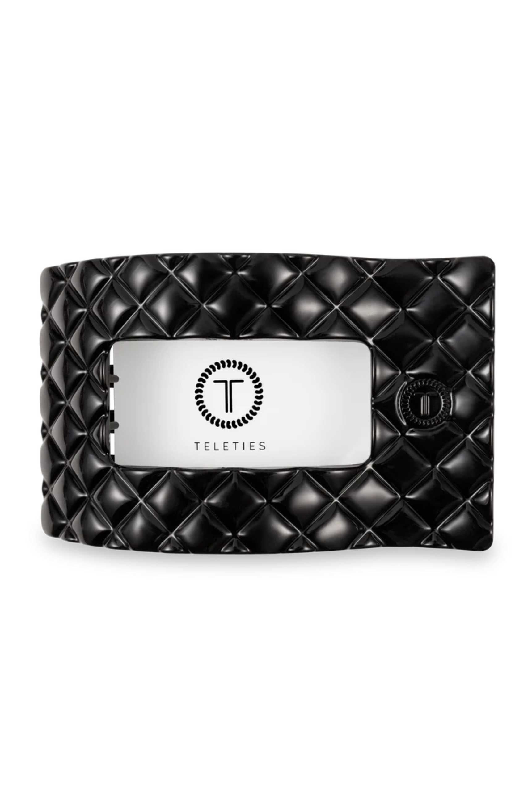 Quilted Large Flat Rectangle Hair Clip - Jet Black