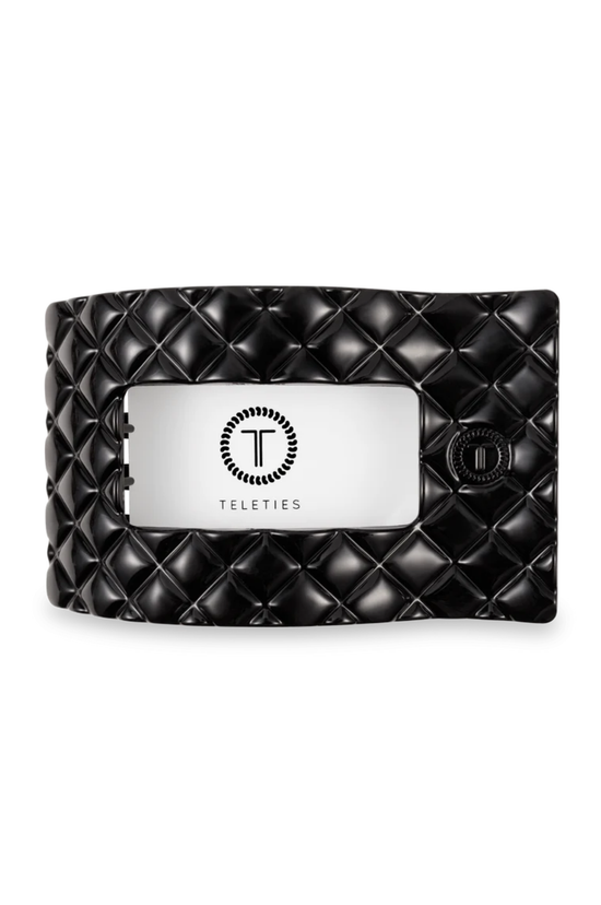 Quilted Large Flat Rectangle Hair Clip - Jet Black