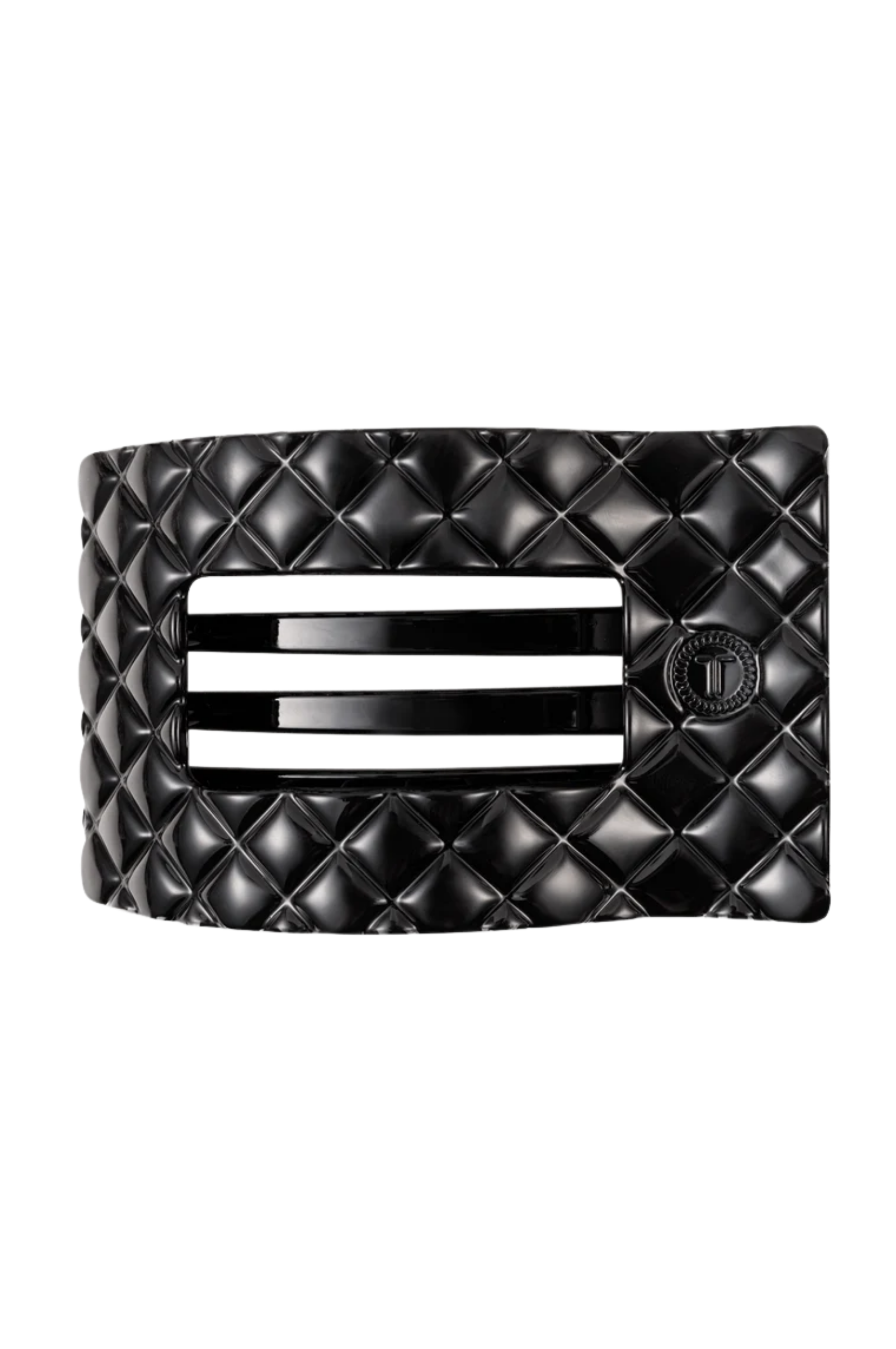Quilted Large Flat Rectangle Hair Clip - Jet Black