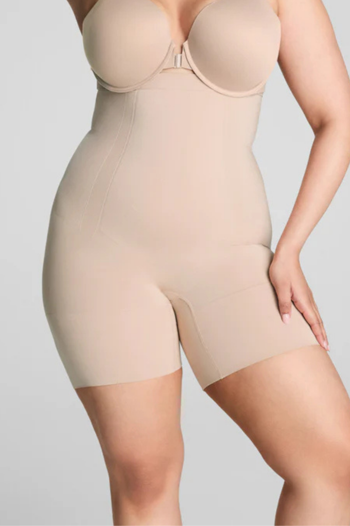 High Waisted Mid Thigh Short - Soft Nude