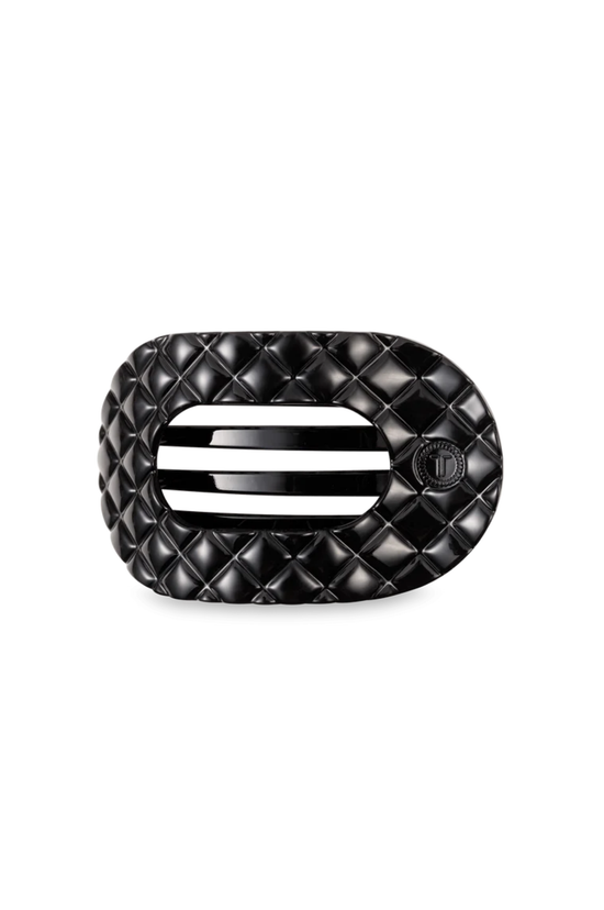 Quilted Medium Flat Rectangle Hair Clip - Jet Black