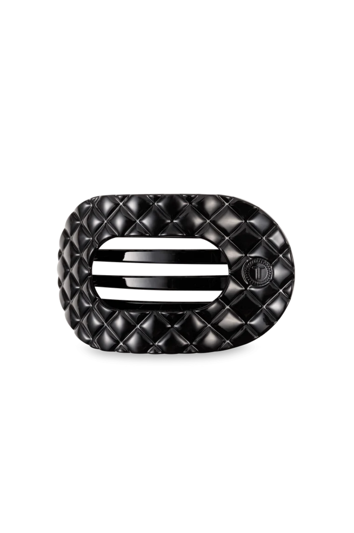 Quilted Medium Flat Rectangle Hair Clip - Jet Black
