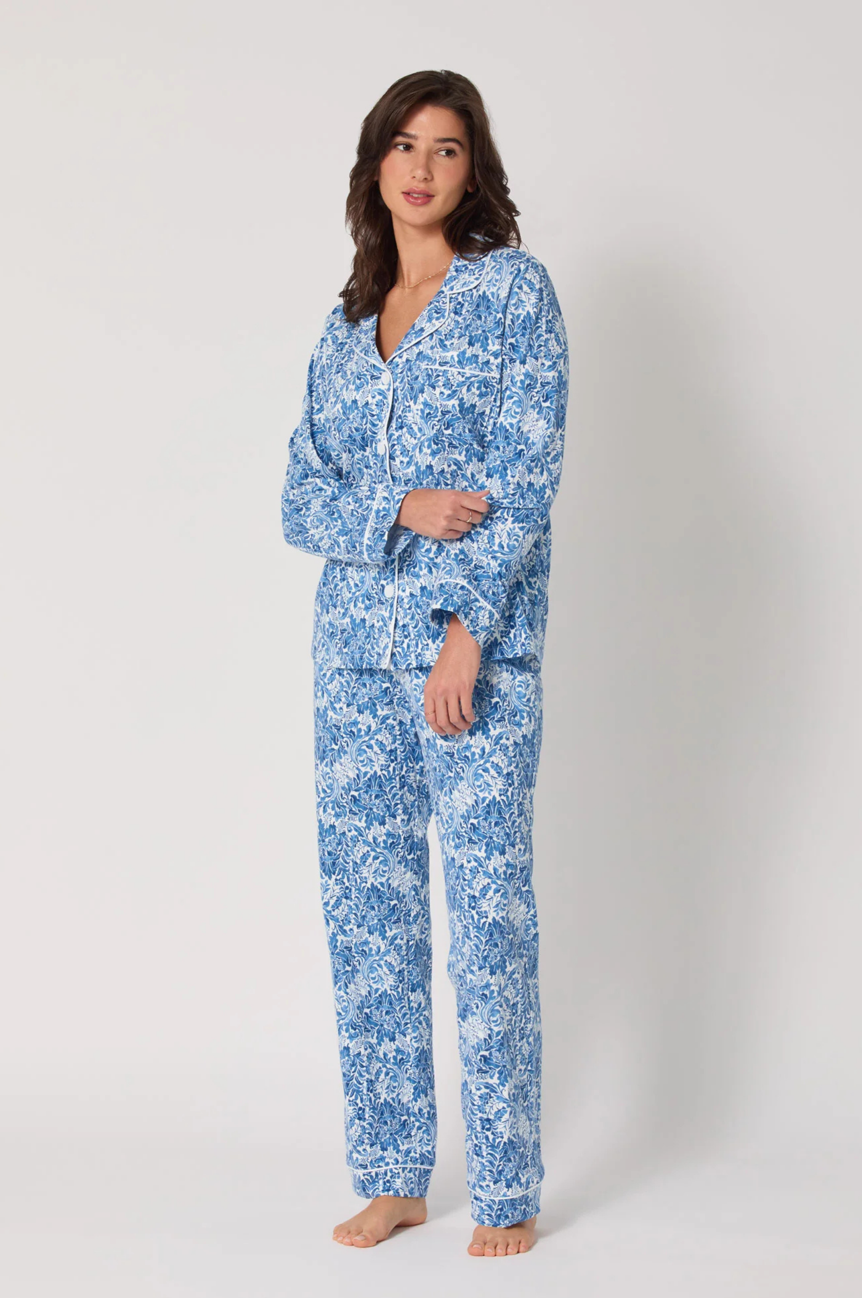 Long Sleeve Classic Stretch Jersey PJ Set - Dreamy Damask