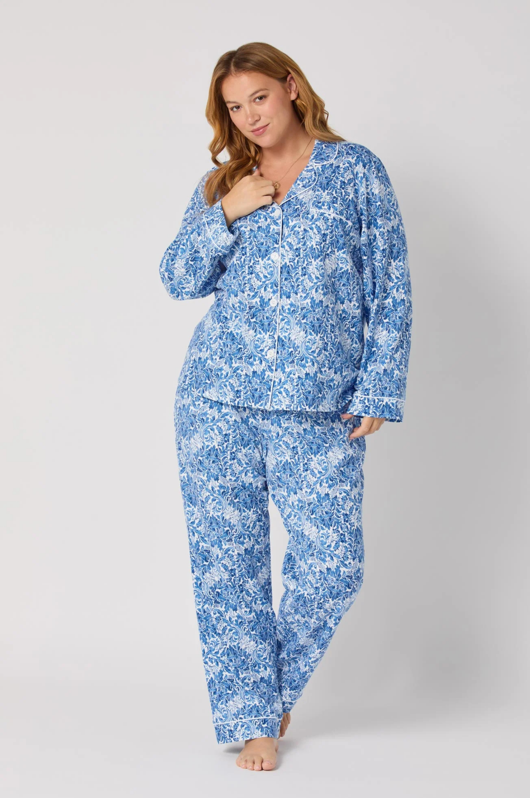 Long Sleeve Classic Stretch Jersey PJ Set - Dreamy Damask