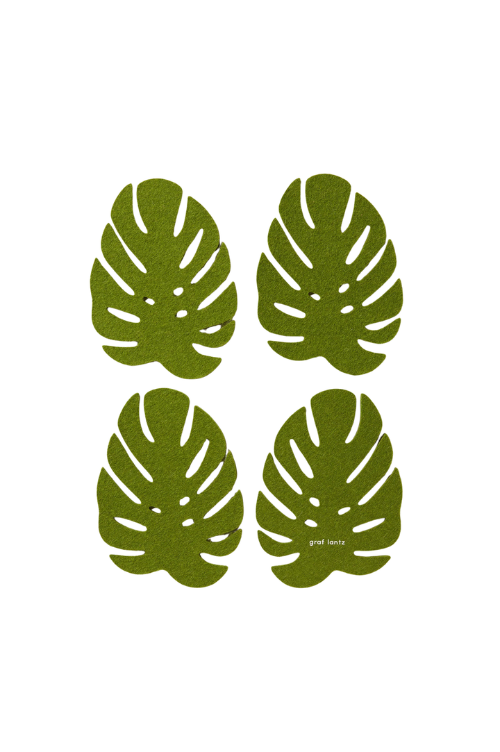 Merino Wool Monstera Coaster Solid 4 Pack-Loden Green