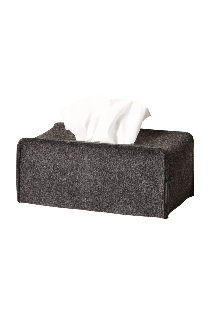 Merino Wool Large Tissue Box Cover - Charcoal Black