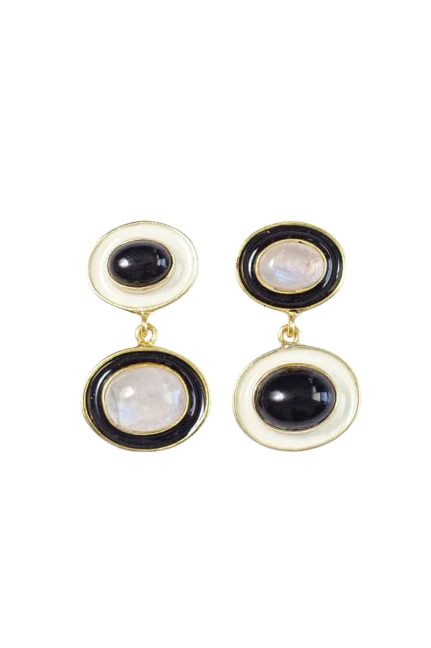 Betty Enamel Drop Earrings - Black/White