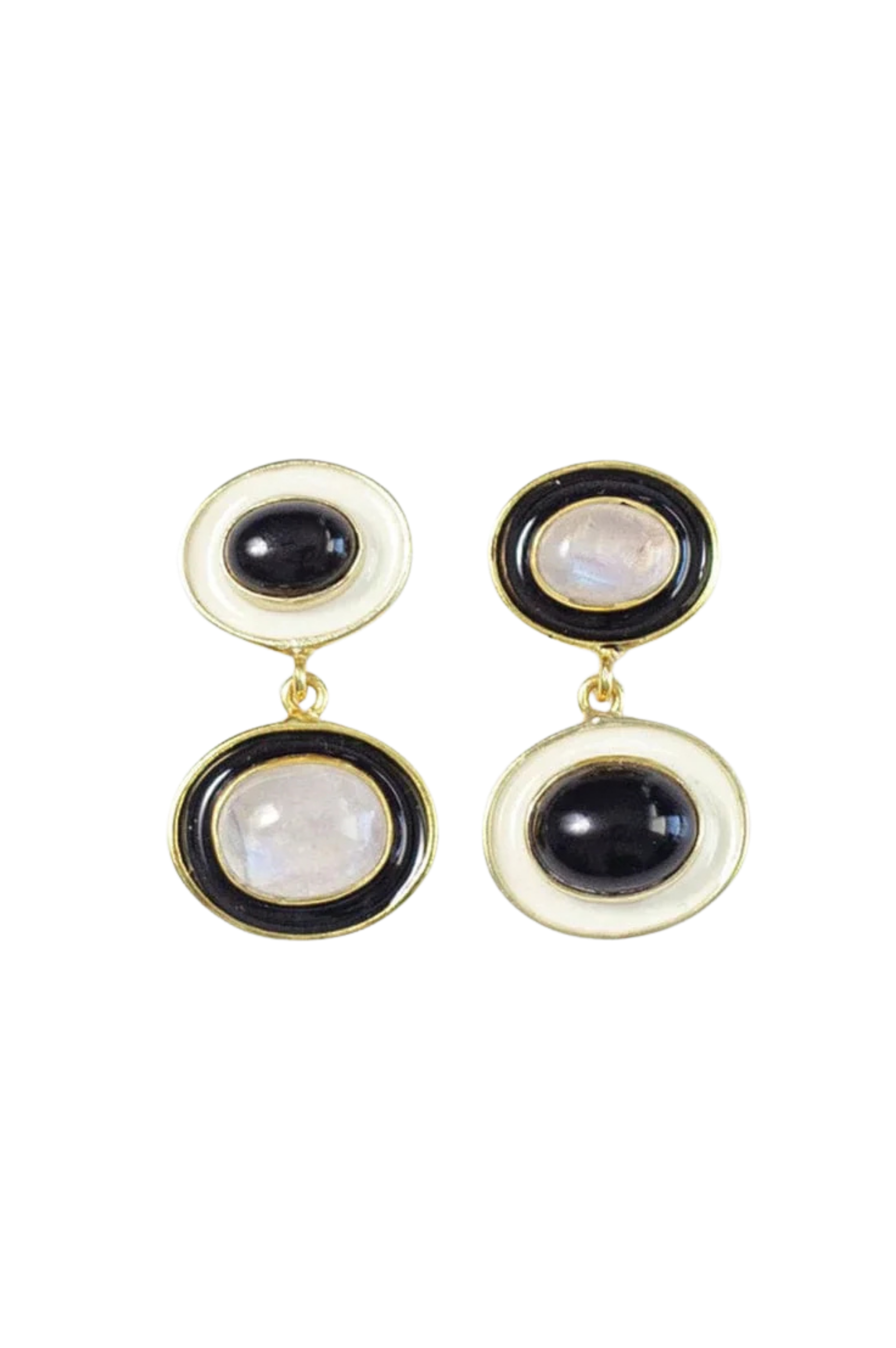 Betty Enamel Drop Earrings - Black/White