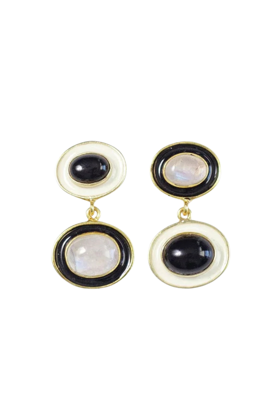 Betty Enamel Drop Earrings - Black/White