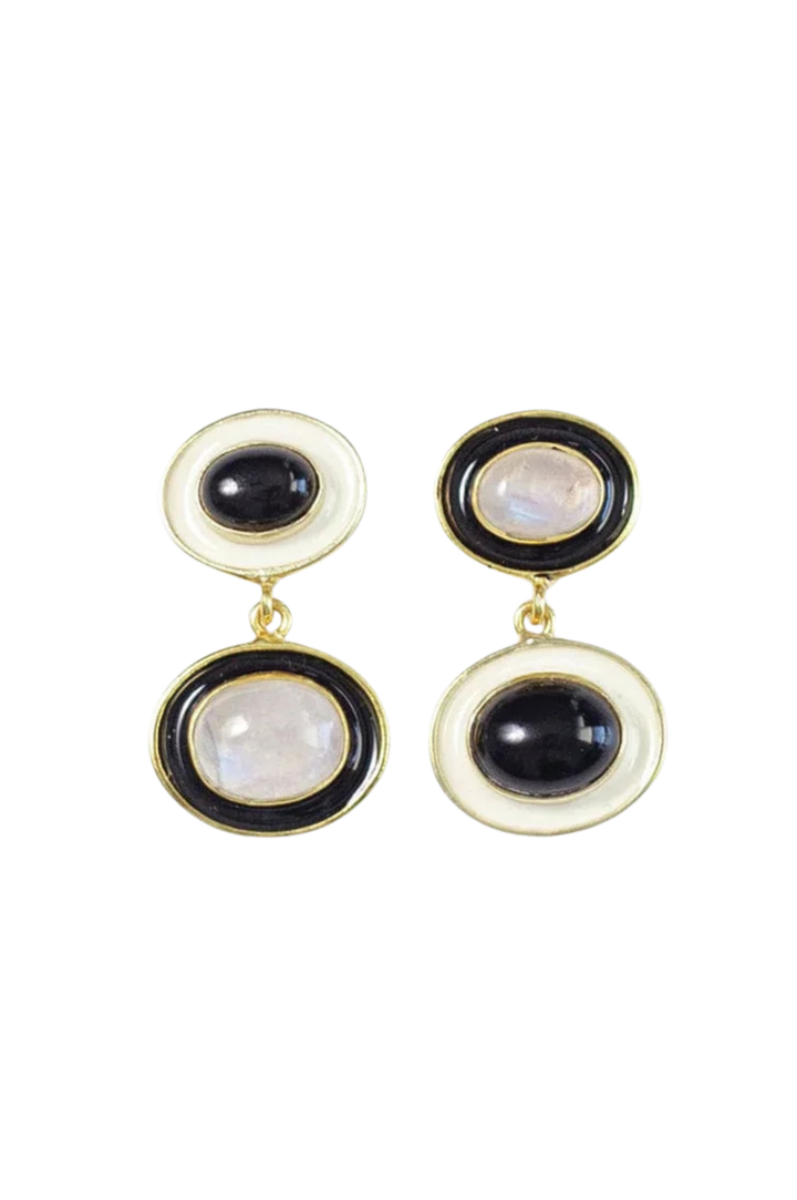 Betty Enamel Drop Earrings - Black/White