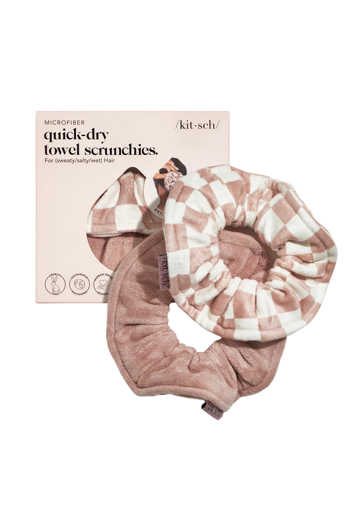 Quick Dry Towel Scrunchies - Terracotta Checker
