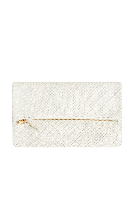 Foldover Clutch W/Tabs-Diagonal Woven Brie