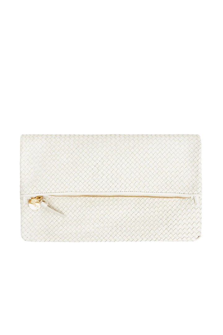 Foldover Clutch W/Tabs-Diagonal Woven Brie