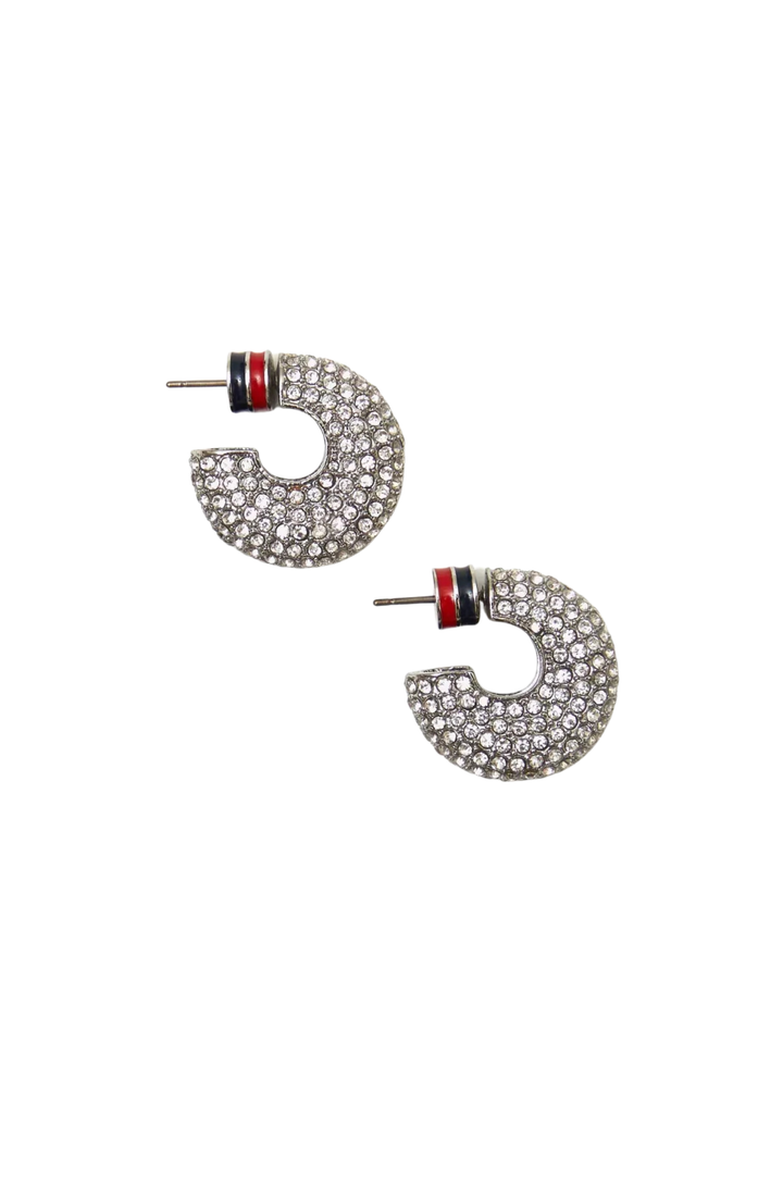 Le Hoop Pave Earrings- Rhodium/Clear