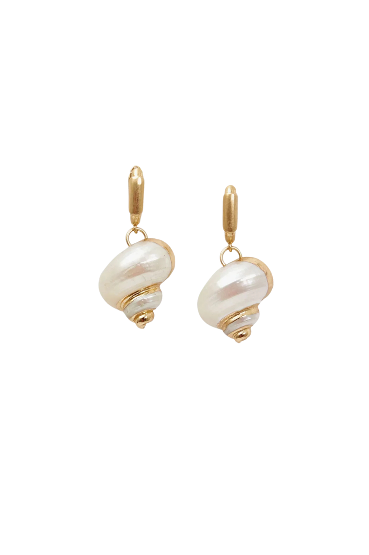 Shell Le Link Huggie Earrings- Vintage Gold/Cream