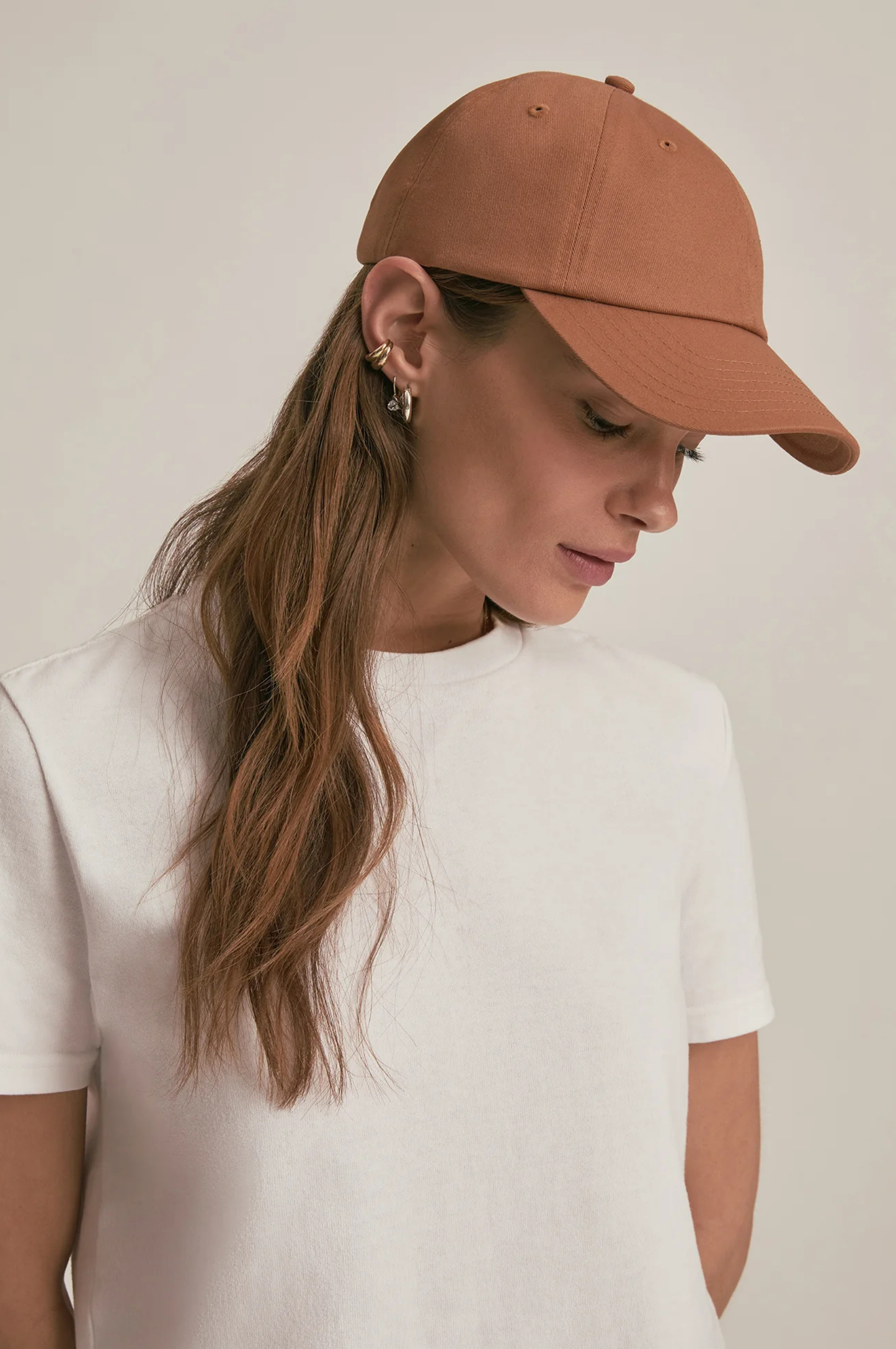Baseball Cap with Leather Strap & Buckle - Camel