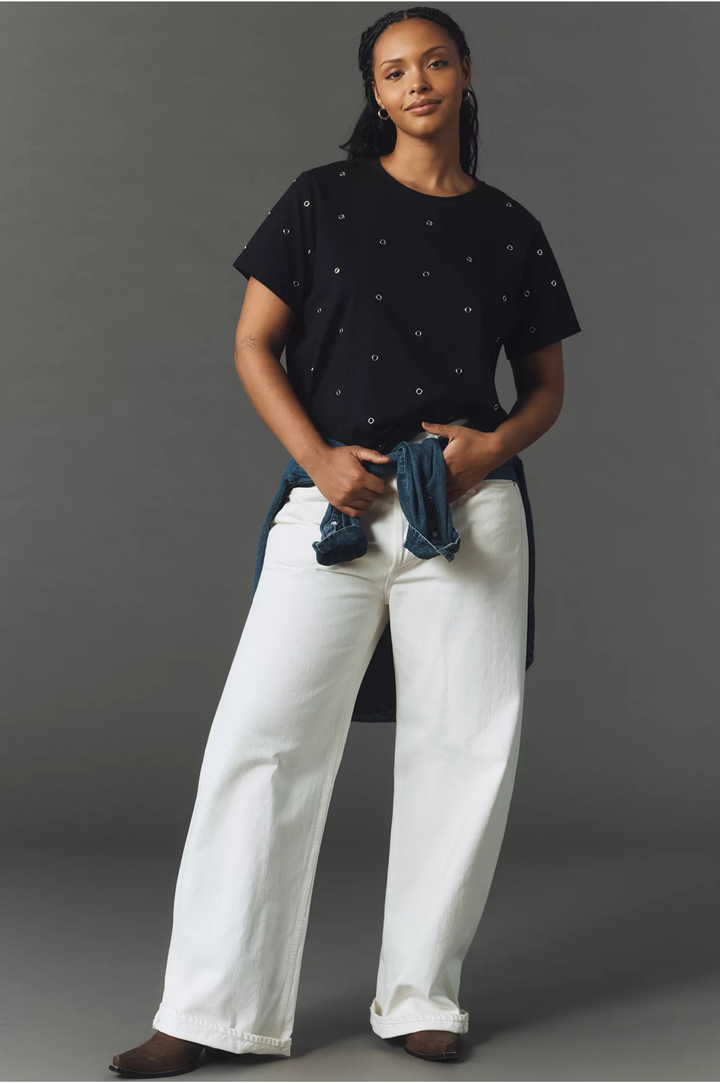 Embellished Tee With Grommets - Faded Black