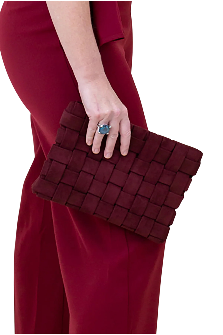 Lindy Woven Large Faux Suede Bag - Wine