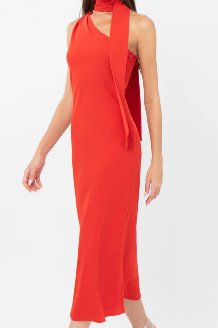 Saffron Halter Midi Dress - Red