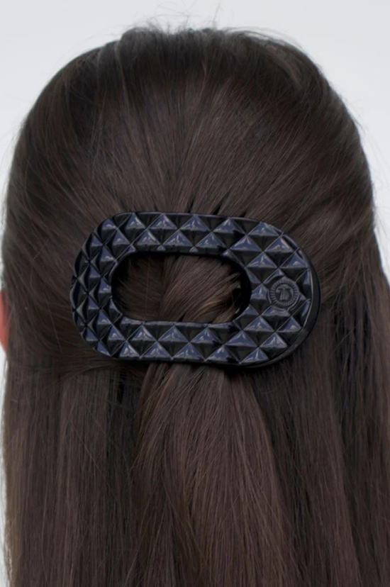 Quilted Medium Flat Rectangle Hair Clip - Jet Black