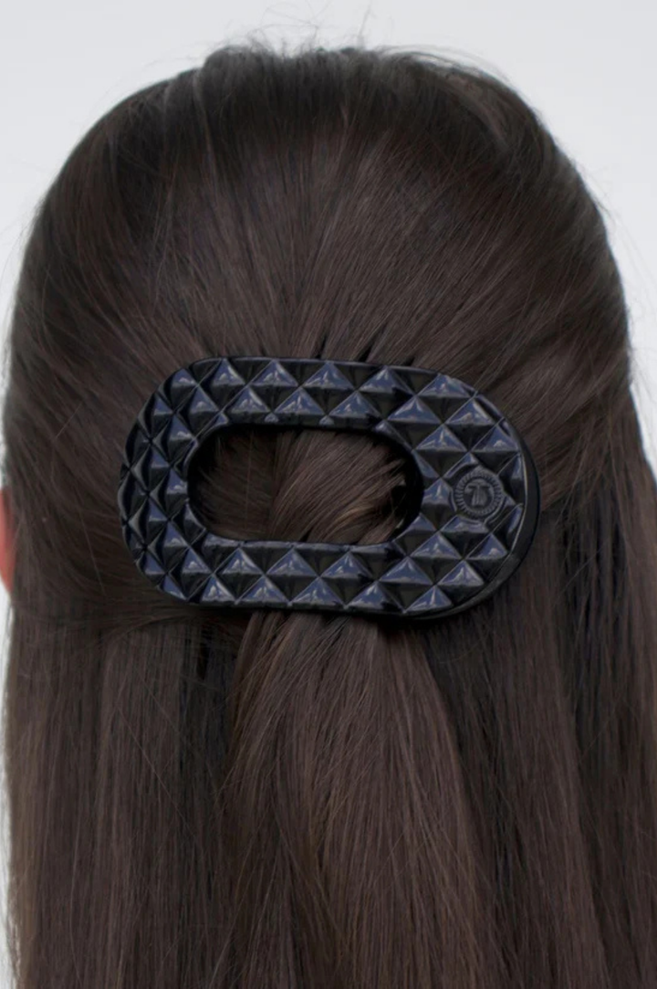 Quilted Medium Flat Rectangle Hair Clip - Jet Black