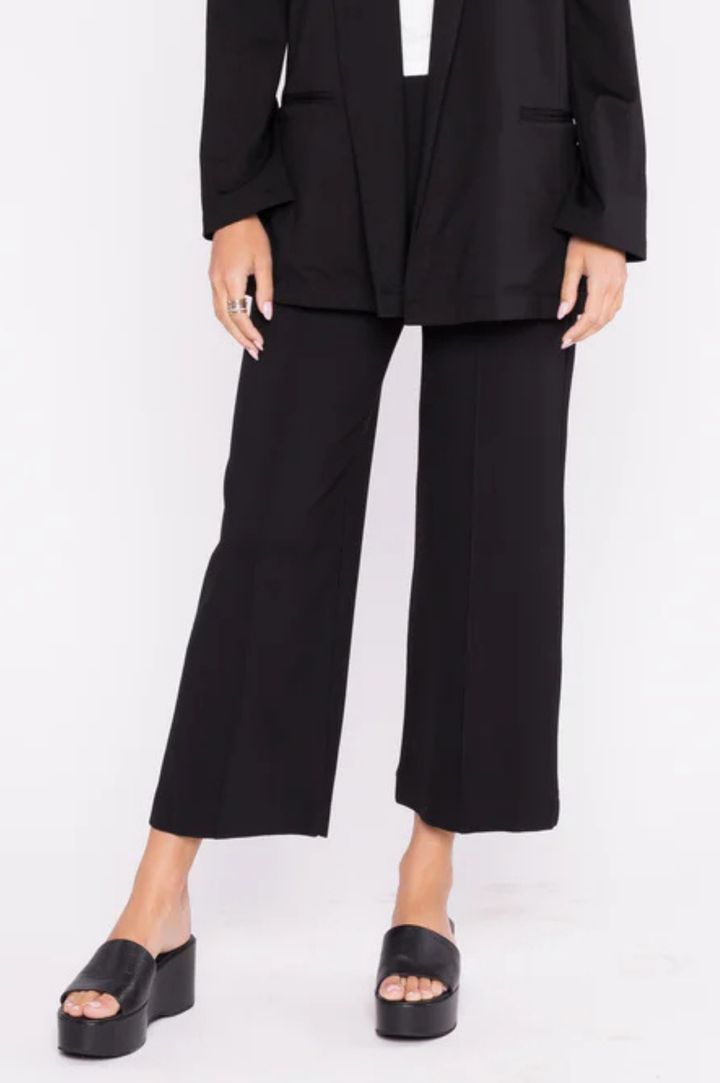 Ponte Knit Straight Leg Pant Cropped - Black