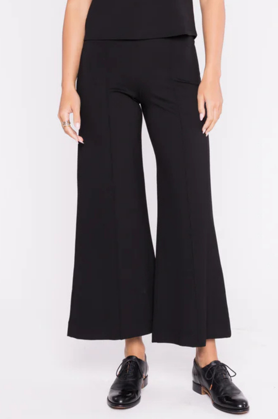 Ponte Knit Wide Leg Pant Cropped - Black