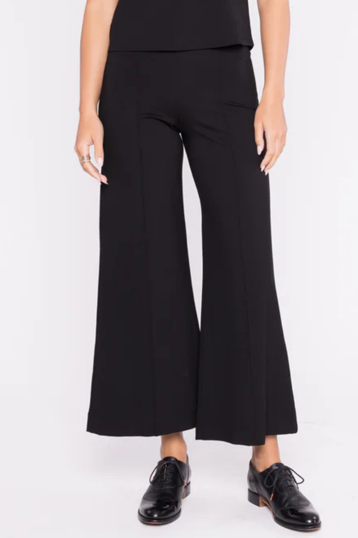 Ponte Knit Wide Leg Pant Cropped - Black
