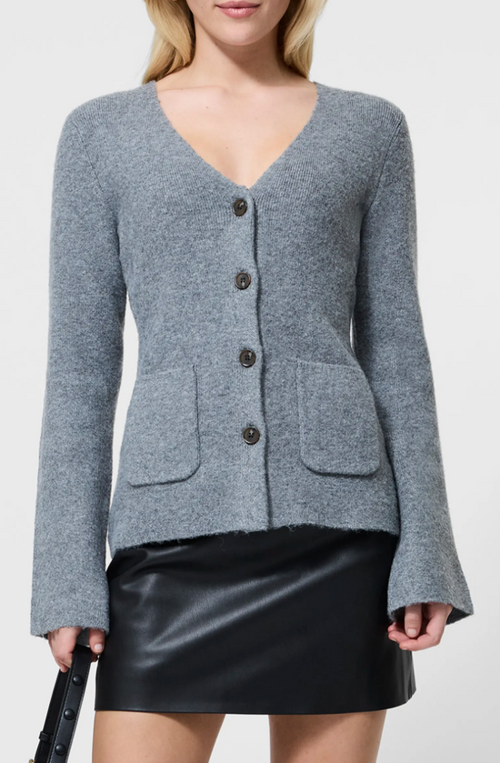 Ellie Knit V Neck Cardigan - Mid Grey
