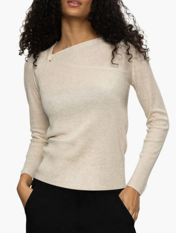 Long Sleeve Shoulder Twist Top - Heather Pearl