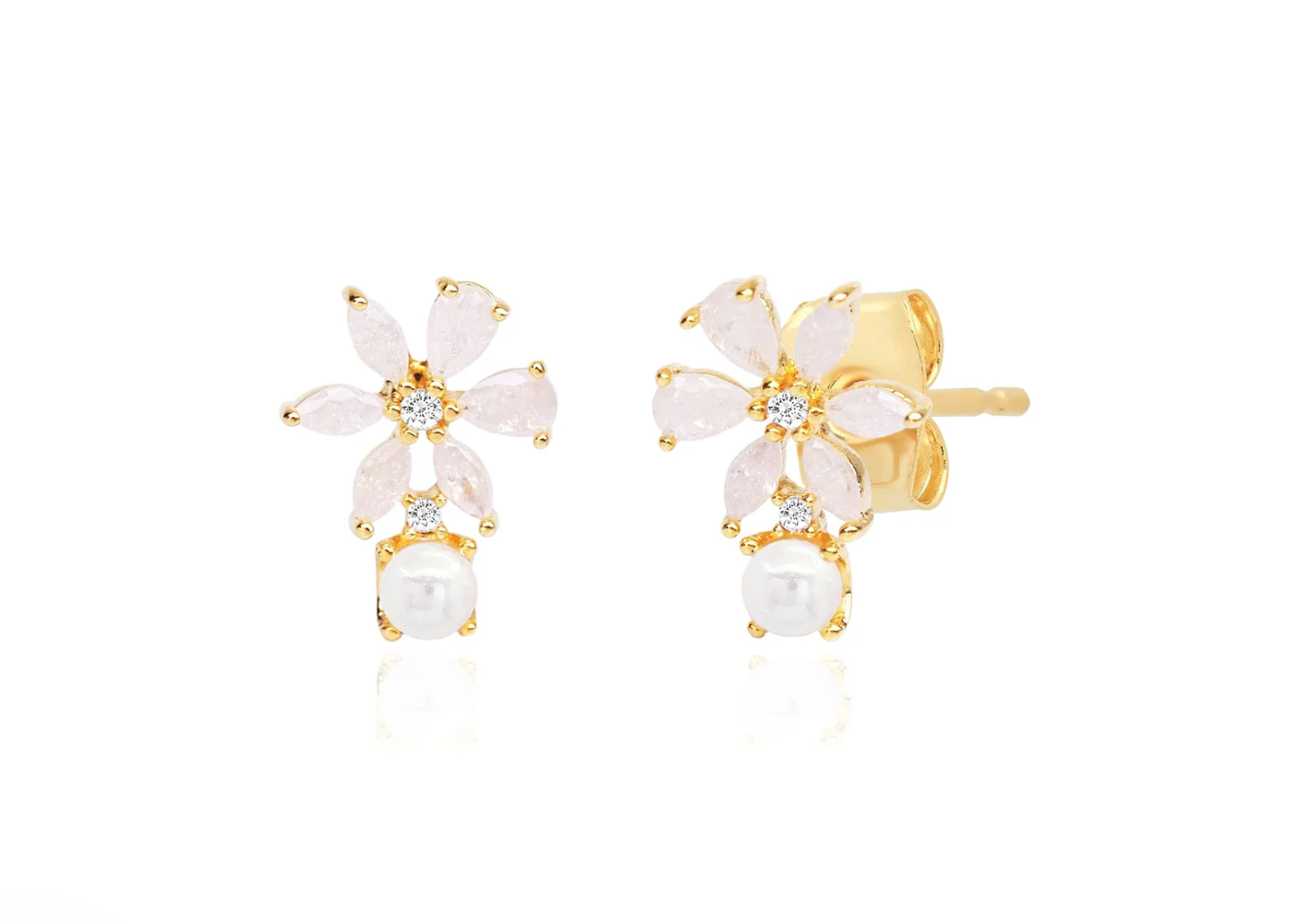 Mini Pearl and CZ Flower Stud