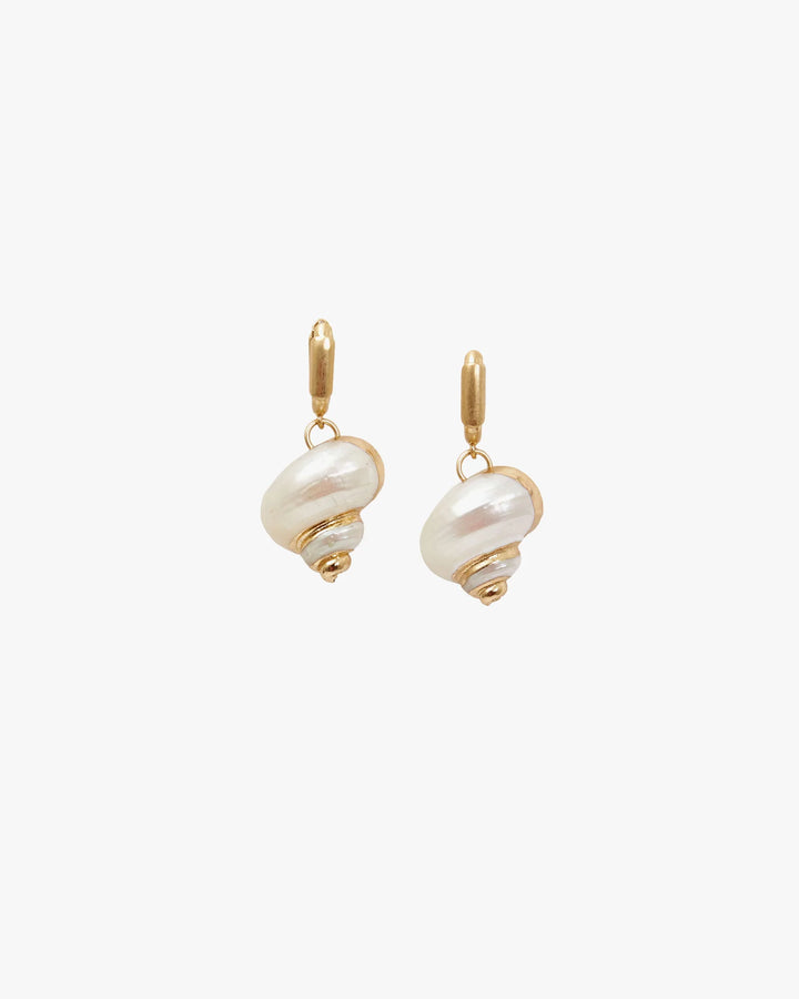 Shell Le Link Huggie Earrings- Vintage Gold/Cream