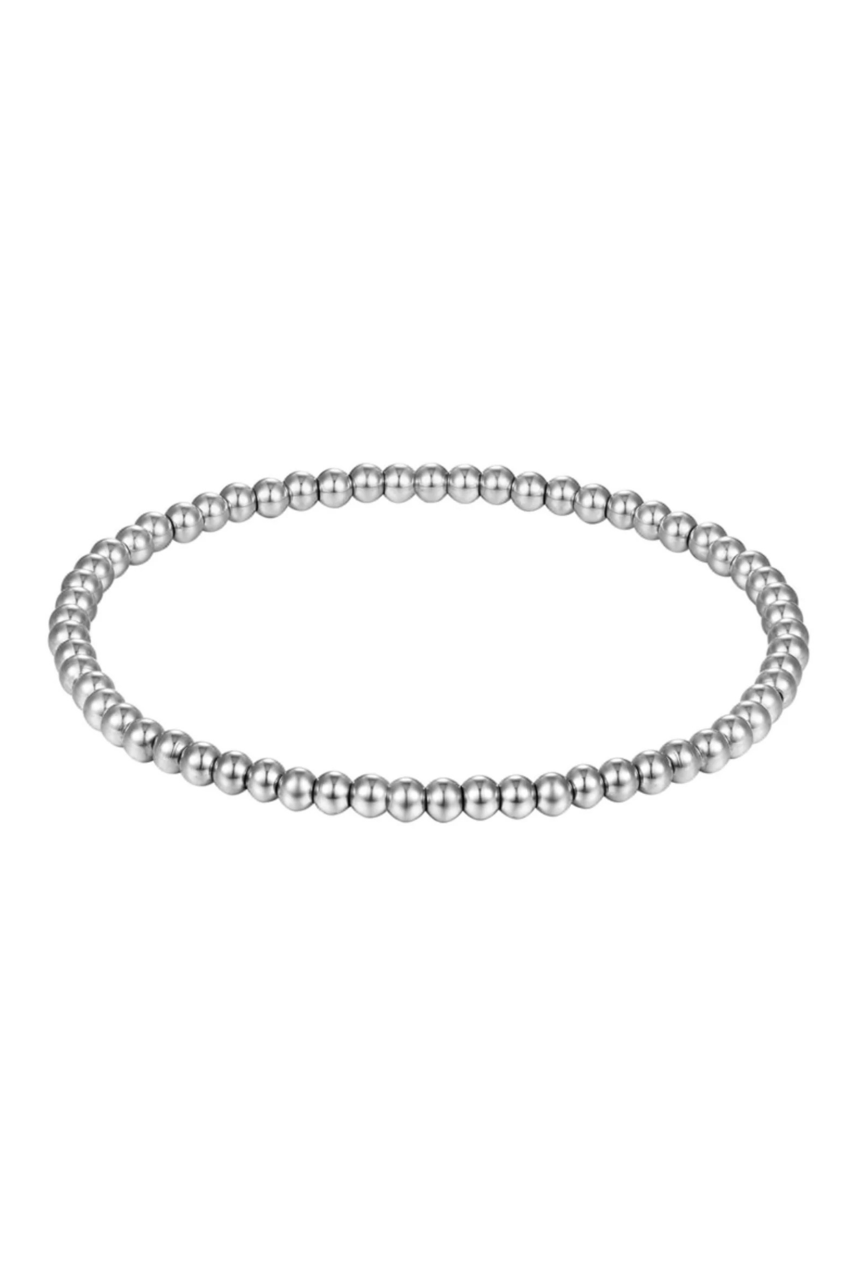Stainless Steel Ball Stretch Bracelet - 4mm Silver