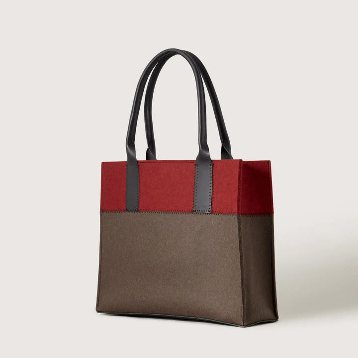 Jaunt Merino Wool Midi Tote - Tobacco/Cherry Black