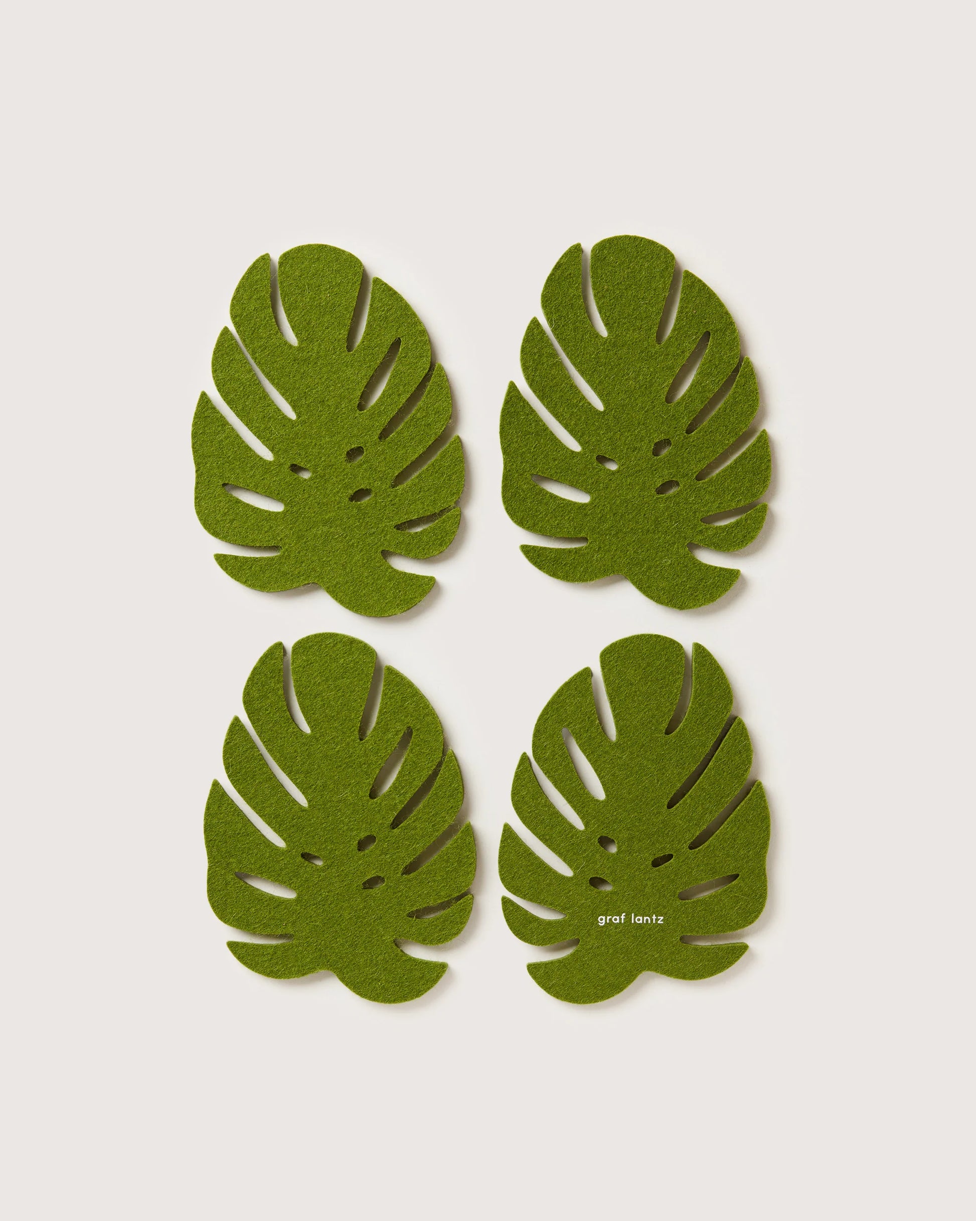 Merino Wool Monstera Coaster Solid 4 Pack-Loden Green