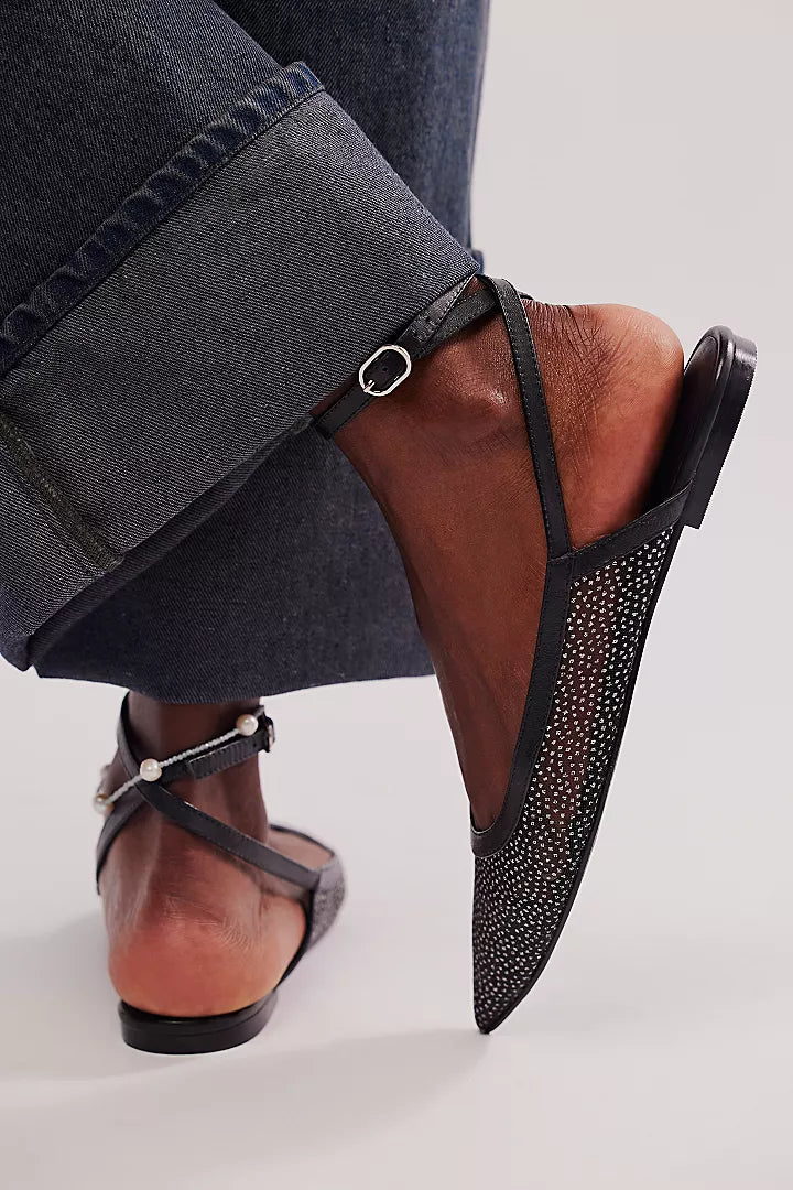 Sheer Glitter Jules Flat - Black