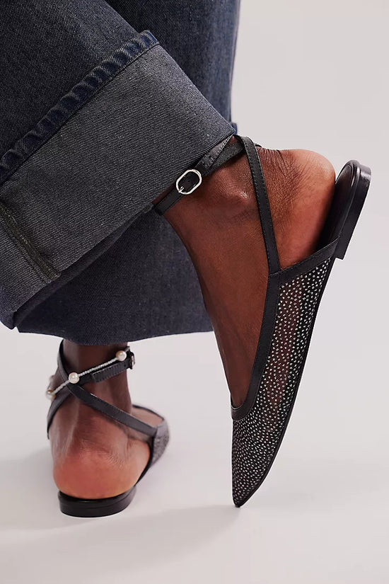 Sheer Glitter Jules Flat - Black
