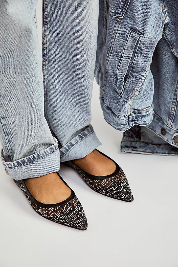 Sheer Glitter Jules Flat - Black